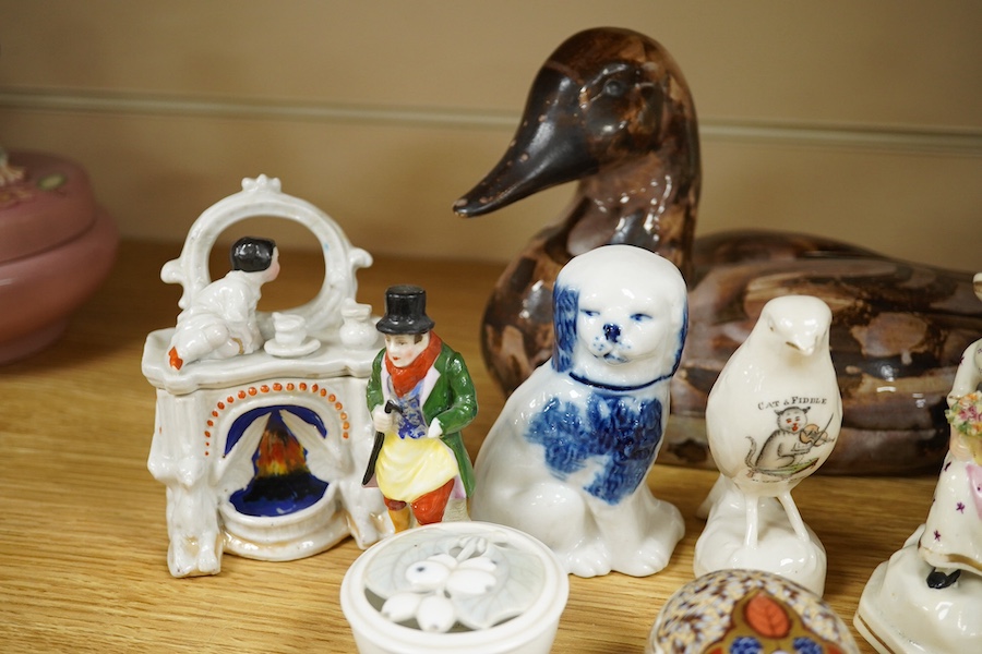 A Royal Copenhagen figure, model number 4027 and other sundry items to include duck tureen and figure group, etc., tallest (Rye figure group) 26cm high. Condition - a few, small items have damage